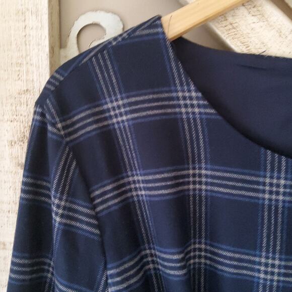 Court & Rowe Women's Soft Asymmetrical Belted Midi A-Line Dress Navy Blue Plaid - Picture 7 of 11